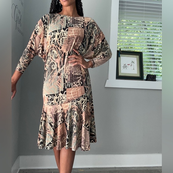 Abstract print drop waist vintage dress - Picture 1 of 7